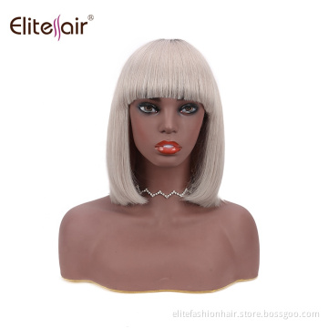 Straight Human Hair Wigs Machine Made None Lace Front Bob Wigs Short Straight T1B silver Bob Wigs with Bangs for Black Women